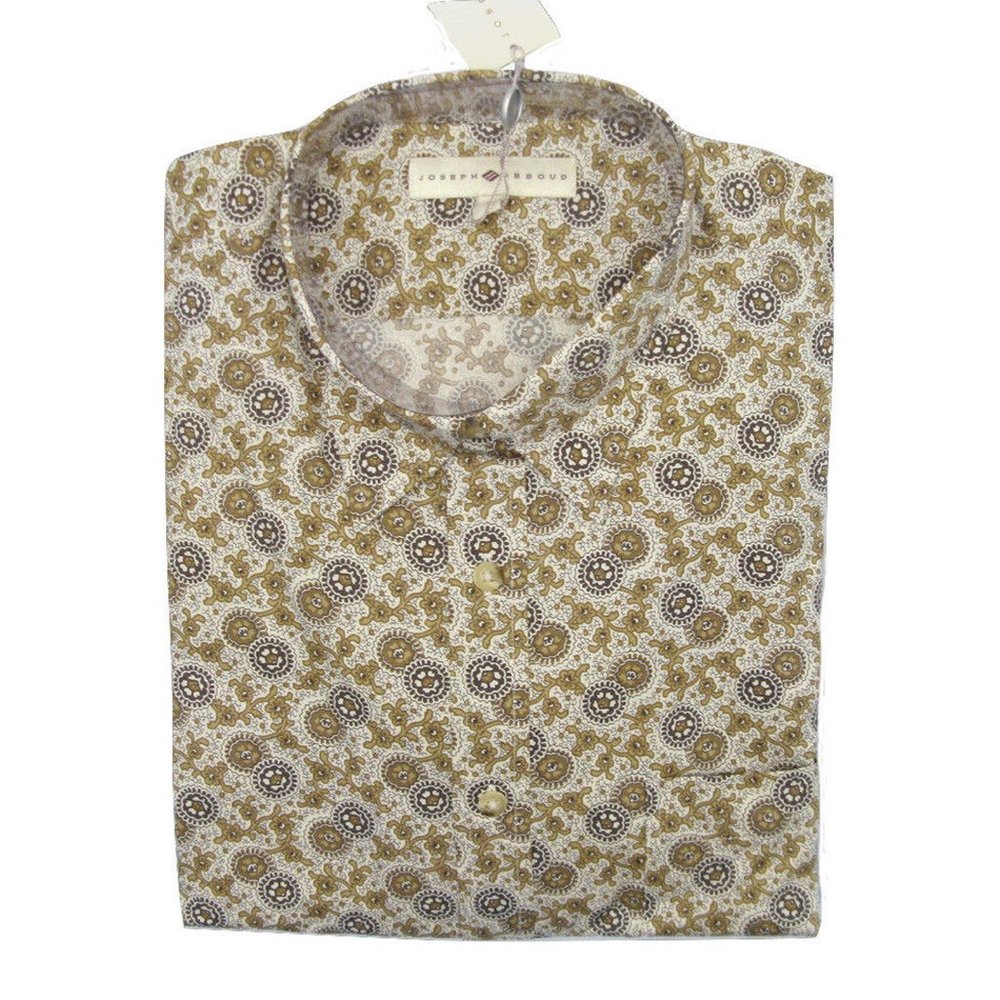 NEW Joseph Abboud Button Front Shirt! L or XL  Tan & Creme Paisley  Roomy Fit